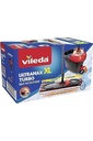 Set complet de mop de podea Vileda Ultramax Turbo 2in1, mop cu maner, capac din microfibra si galeata cu power spinner, pentru toate podelele dure, lungime maner 75-130cm