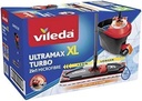 Set complet de mop de podea Vileda Ultramax Turbo 2in1, mop cu maner, capac din microfibra si galeata cu power spinner, pentru toate podelele dure, lungime maner 75-130cm