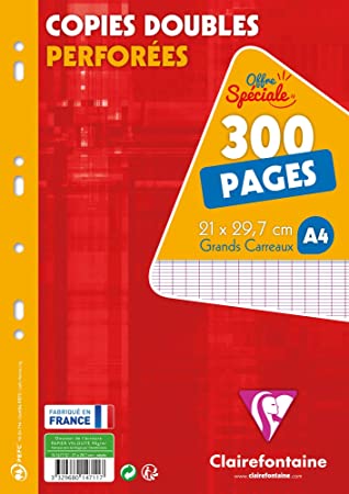 Clairefontaine 4411C Pachet de 5 x 200 de copii Perforate dublu 17 x 22 200 pagini