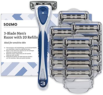 Marca Amazon - Lame triple Solimo pentru aparate de ras pentru bărbați (pachet de 12)
