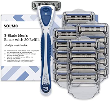 Marca Amazon - Lame triple Solimo pentru aparate de ras pentru bărbați (pachet de 12)