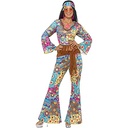 Smiffys 45516X1 - Costum hippie pentru femei, top, pantaloni, batic și medalion, mărime: 48-50, multicolor
