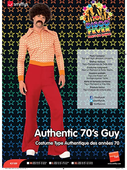 Smiffys, Costum bărbătesc tip anii 70, top și pantaloni, roșu, XL