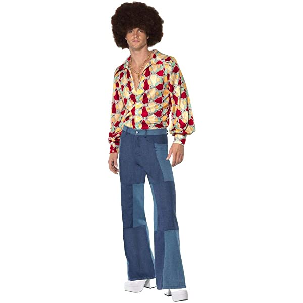 Smiffys, Costum bărbătesc tip anii 70, top și pantaloni, roșu, XL