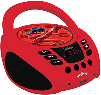 Lexibook, Miraculous Ladybug Cat Noir, CD Player, Programabil, Mufă pentru căști, Pentru copii, Funcționează la rețea sau cu baterie, Roșu/Negru, RCDK100MI