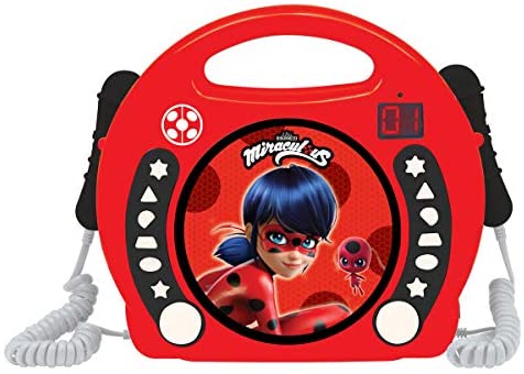 Lexibook, Miraculous Ladybug Cat Noir, CD Player, Programabil, Mufă pentru căști, Pentru copii, Funcționează la rețea sau cu baterie, Roșu/Negru, RCDK100MI