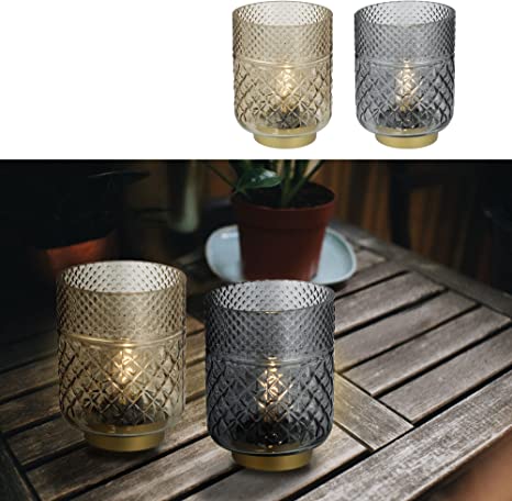 Pauleen 48137 Lampă de masă mobilă Fancy Glamour Lampă de masă din sticlă Funcție temporizator Lampă din sticlă cu baterie 6H fără cablu Taupe Sticlă/Metal