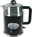 Fierbător Russell Hobbs [1,7 l, 2400 W] Retro negru și oțel inoxidabil lustruit (funcție de fierbere rapidă, afișaj al temperaturii apei cu design retro, indicator extern al nivelului apei) Fierbător de ceai vintage 21671-70