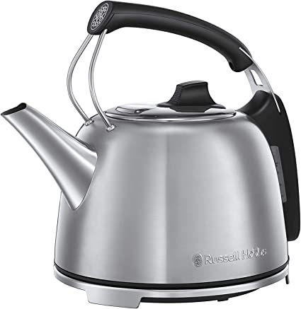 Fierbător Russell Hobbs [1,7 l, 2400 W] Retro negru și oțel inoxidabil lustruit (funcție de fierbere rapidă, afișaj al temperaturii apei cu design retro, indicator extern al nivelului apei) Fierbător de ceai vintage 21671-70