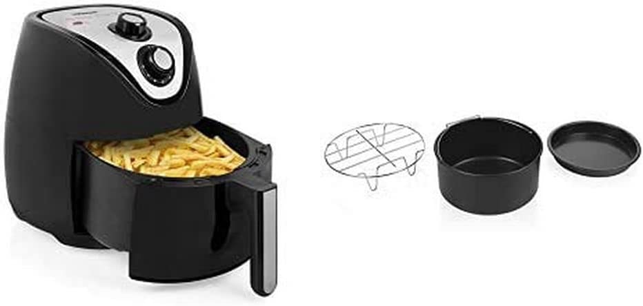 Tristar FR-6939 Set de accesorii din 3 piese pentru friteuză crocantă Friteuitoare cu aer cald - Tavă pentru pizza, grătar, formă de copt, pentru friteuze cu aer cald de la 3,5 până la 5,2 l volum, fără BPA, negru