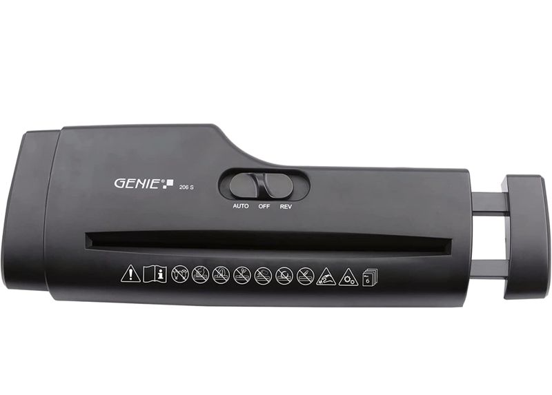 Genie 206 S atașament de distrugere a documentelor potrivit pentru toate coșurile de hârtie, până la 6 coli, benzi de 6 mm lățime, tăiat bandă (nivel de siguranță P-2), negru