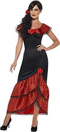 Smiffys 45514M - Costum de flamenco pentru dama, rochie si accesorii de par, marimea: M, negru