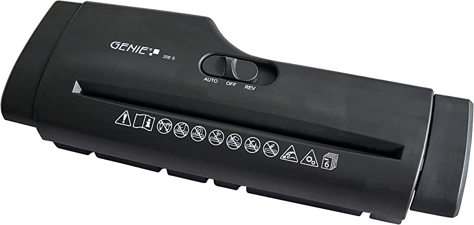 Genie 206 S atașament de distrugere a documentelor potrivit pentru toate coșurile de hârtie, până la 6 coli, benzi de 6 mm lățime, tăiat bandă (nivel de siguranță P-2), negru