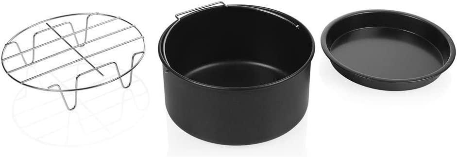 Tristar FR-6939 Set de accesorii din 3 piese pentru friteuză crocantă Friteuitoare cu aer cald - Tavă pentru pizza, grătar, formă de copt, pentru friteuze cu aer cald de la 3,5 până la 5,2 l volum, fără BPA, negru