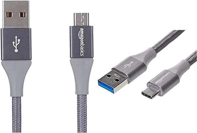 Noțiuni de bază Amazon - Cablu USB 2.0 A la Micro-B cu nailon dublu împletit | 3 m, gri închis