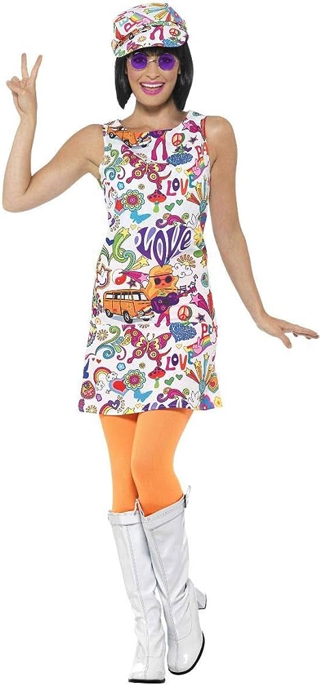Costum, rochie și pălărie Smiffy's Ladies 60's Groovy Chick, mărime: UK 44-46, 44911