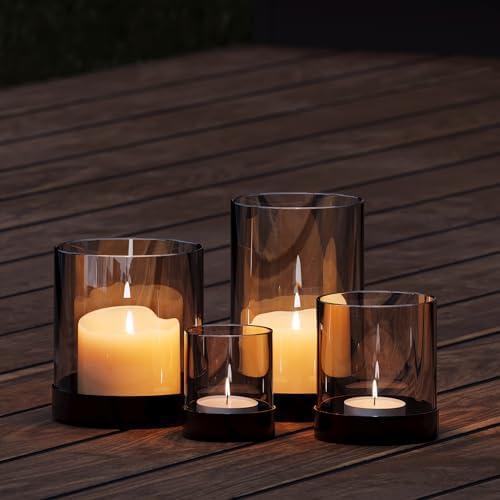 suport de lumanare draadwerk® | Set 4 felinare decor de masa | Pahare tealight | Metal acoperit cu pulbere și sticlă întunecată | Pentru apartament si balcon | Ambianță atmosferică | Negru Negru)