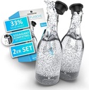 LICHTENWERK® 2X sticle de sticlă premium compatibile cu Sodastream Crystal 2.0 [33% MAI MULTĂ BULĂ] - Carafă elegantă din sticlă cu mai mult volum - Sticla de băut cu barbotare - Potrivit pentru dioxid de carbon - Se poate spăla în mașina de spălat vase