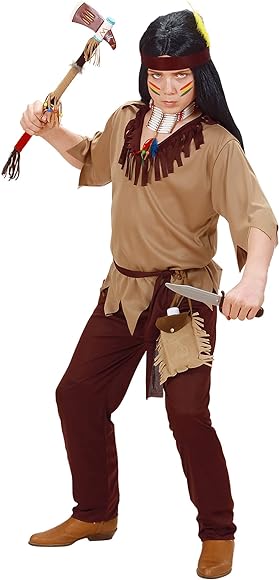 Widmann - costum pentru copii indian, haină, pantaloni, curea, bentita, Vestul Sălbatic, șef, carnaval, petrecere tematică
