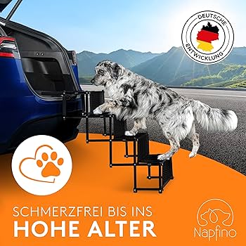 Scări pentru câini de mașină NAPFINO [până la 60 kg] - rampă de mașină pentru câini prietenoasă cu articulațiile, pliabilă - rampă de mașină pentru câini mici și mari - ajutor de intrare pentru câini în mașină - rampă pentru câini potrivită pentru toate mașinile - cu geantă de transport