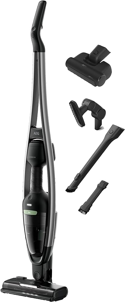 Aspirator fără fir AEG CLEAN ÖKO 6000 AS62B25OKO, 2 în 1, plăcut silențios 79 dB(A), 47% material reciclat, timp de funcționare de până la 55 de minute, automat, de sine stătător, toate podelele, inclusiv accesoriile, negru