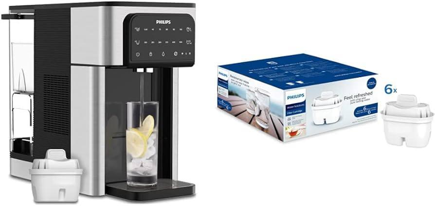 Statie de apa Philips Water All-IN-ONE, distribuitor pentru apa calda si rece filtrata, capacitate 2,8 L, 6 presetari de temperatura, ecran tactil ADD5980/31 argintiu negru marime unica
