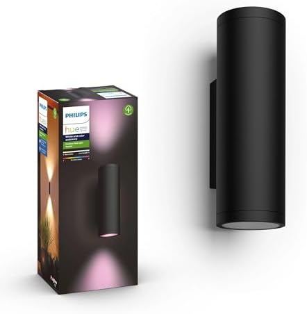 Lampă de perete pentru exterior Philips Hue White & Color Ambiance Resonate (1.180 lm), lampă de perete reglabilă pentru sistemul de iluminat Hue cu 16 milioane de culori, control inteligent al luminii prin voce sau aplicație, negru