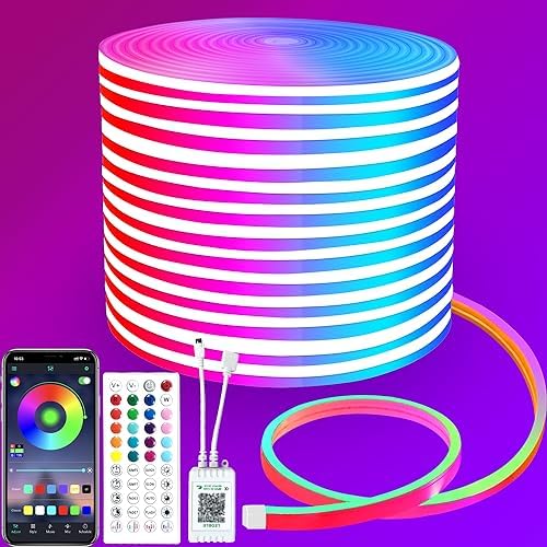 bandă LED neon segrass 15m, control APP, cu telecomandă, bandă LED neon flexibilă impermeabilă IP65, lampă cu bandă LED RGB 24V, aplicabilă dormitorului, camerei și decorațiunilor exterioare