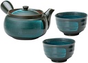 Ceainic japonez Kyusu Mino Ware Yunomi Set model de linie de smarald pe maro