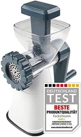 Masina de tocat carne Fackelmann #easyprepare cu accesoriu pentru patiserie - rasnita rotativa pentru carne sau ca presa de patiserie pentru coacere - 2 discuri perforate (tocat fin si grosier) & 6 forme pentru biscuiti