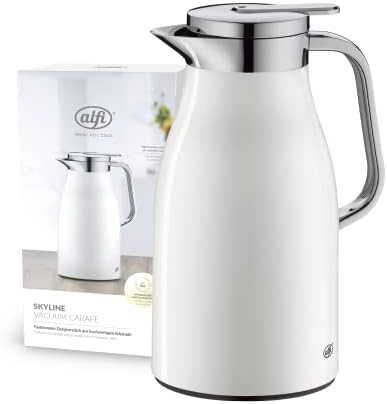 alfi SKYLINE 1.0l, alb nucă de cocos mat, ulcior de vid din oțel inoxidabil cu inserție igienica din sticlă securizată, capac cu șurub cu buton confortabil, mâner ergonomic, cu o singură mână, ideal ca o cafea