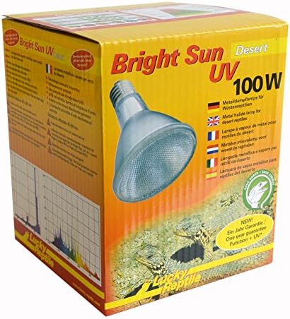 Lucky Reptile Bright Sun UV Desert - Lampă cu halogenuri metalice de 100 W pentru prize E27 - lampă de terariu cu spectru de lumină naturală - lampă de căldură cu radiații UVA și UVB - lampă UV pentru reptile din deșert