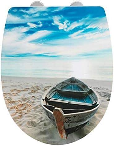 Scaun de toaleta premium WENKO Beach, suprafata lucioasa, capac de toaleta cu mecanism soft-close, din termoplastic rezistent la rupere, dimensiuni (L x A): 36,5 x 45 cm, multicolor
