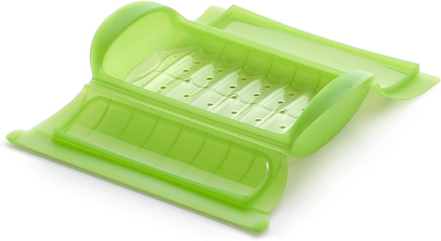 Lékué - cutie de abur cu raft, 1-2 persoane, capacitate: 650 ml, verde