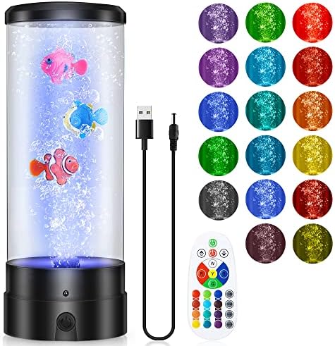 Lampă cu lavă FRANDEK, lampă cu bule cu pește, lampă pentru acvariu cu telecomandă, 16 culori și 4 moduri, lumină RGB, decorare pentru biroul de acasă, cadouri pentru copii (negru)