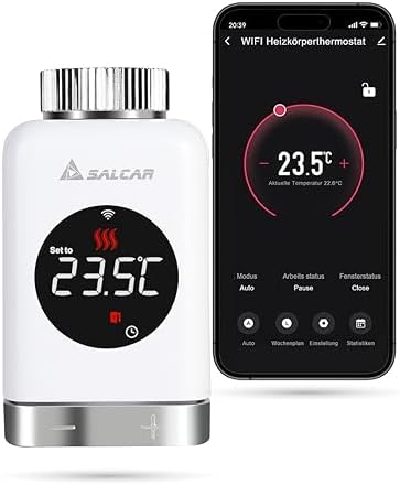 Termostat pentru calorifer SALCAR TRV801W termostat încălzire LCD inteligent WiFi compatibil cu Amazon Alexa și Google Assistant termostat de încălzire Radiator inteligent Tuya, nu este necesară gateway