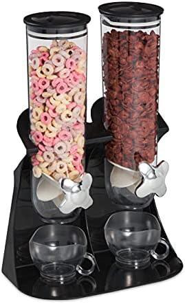 Relaxdays dozator muesli dublu, dozator cereale pentru musli, fulgi de porumb, dulciuri, dozator gustări plastic, negru, 1 bucată