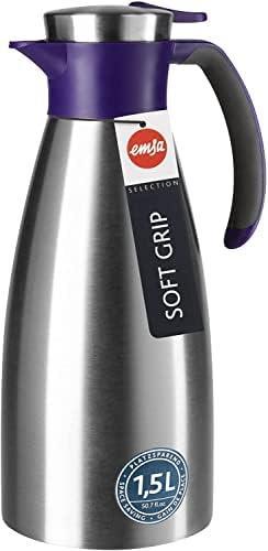 Urcior cu vid Emsa Soft Grip, 1 litru, oțel inoxidabil, 12 ore fierbinte + 24 ore rece, etanș, mâner antiderapant, culoare negru, 508932