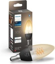 Philips Hue White E14 lumânare pachet unic filament 300lm, lumină albă caldă, reglabil, controlabil prin aplicație, compatibil cu Amazon Alexa (Echo, Echo Dot)