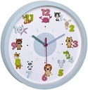 Ceas de perete pentru copii TFA Dostmann LITTLE ANIMALS cu motive animale, mișcare liniștită, ideal pentru camera copiilor, plastic, albastru deschis, ((L) 309 x (L) 44 x (H) 309 mm