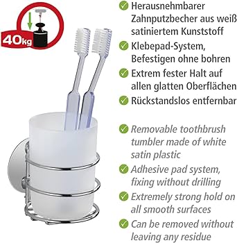 Cupa de igienă dentară WENKO Turbo-Loc - se fixează fără găurire, Oțel, 7,5 x 10 x 9 cm, Crom