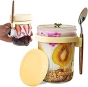 Jogoico 2 pachete de pahare de sticlă cu muesli cu lingură, căni de iaurt, pahare de ovăz peste noapte, căni de iaurt de 350 ml, borcane de conservare, recipient ermetic pentru muesli, terci, lapte, fructe (galben)