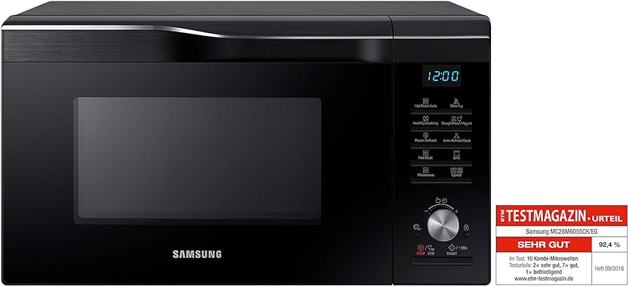 Cuptor cu microunde combinat Samsung MW6000M MC2BM6055CK/EG cu grătar și aer cald / 900 W / 28 L spațiu de gătit (foarte mare) / 51,7 cm lățime / HotBlast / Slim-Fry / Negru