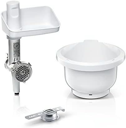 Set accesorii Bosch BakingSensation MUZ5BS1, mașină de tocat carne, bol de plastic, accesoriu pentru patiserie, disc perforat din oțel inoxidabil, 4 variante de patiserie, potrivit pentru seria 4