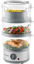 Petra PT2726ZV2HEVDE Aparat electric cu abur în 3 trepte - gătitor multiplu de 7,5 L, coș detașabil fără BPA și bol de orez incluse, design compact, temporizator de 60 de minute, 500 W, abur pentru carne și legume, argintiu