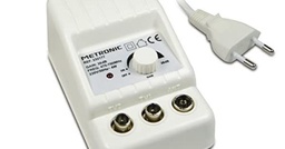 Metronic 332177 Amplificator de antenă TV pentru canale TDT Compatibil cu 4G/5G 26dB 2 ieșiri cu conector TV 9,52 mm Alb