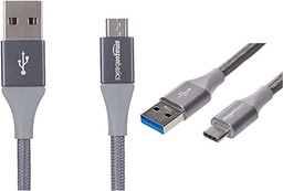Noțiuni de bază Amazon - Cablu USB 2.0 A la Micro-B cu nailon dublu împletit | 3 m, gri închis