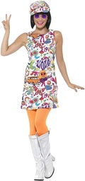 Costum, rochie și pălărie Smiffy's Ladies 60's Groovy Chick, mărime: UK 44-46, 44911
