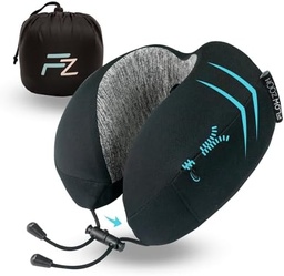 FLOWZOOM® Dream pernă pentru gât, pernă de călătorie pentru avioane și mașini din spumă moale cu memorie, cu o secțiune îngustă a spatelui și husă lavabilă (catifea moale și respirabilă) - pernă pentru gât pentru adulți în negru