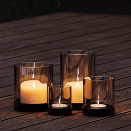 suport de lumanare draadwerk® | Set 4 felinare decor de masa | Pahare tealight | Metal acoperit cu pulbere și sticlă întunecată | Pentru apartament si balcon | Ambianță atmosferică | Negru Negru)